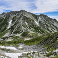 浄土山から見る立派な立山雄山の景色と青空（立山）の写真