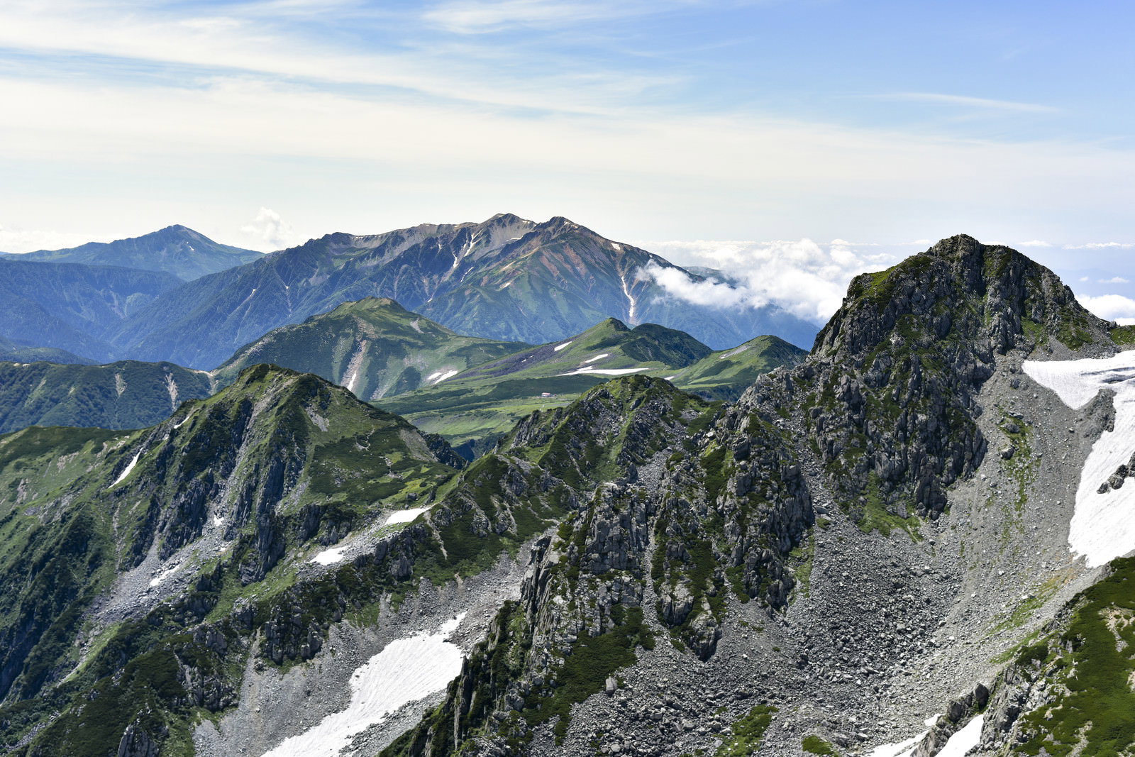 立山連峰の浄土山から見た薬師岳と山々の稜線風景