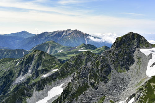 浄土山から望む薬師岳と立山連峰の壮大な稜線風景