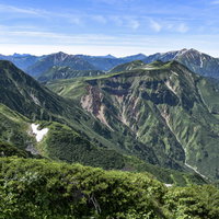 立山カルデラのザラ峠方面から見る日本百名山の山々の写真