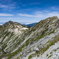 立山大汝山付近の険しい稜線と山々の景色の写真