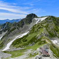 立山浄土山の稜線に建つ山小屋と日本百名山の景色の写真