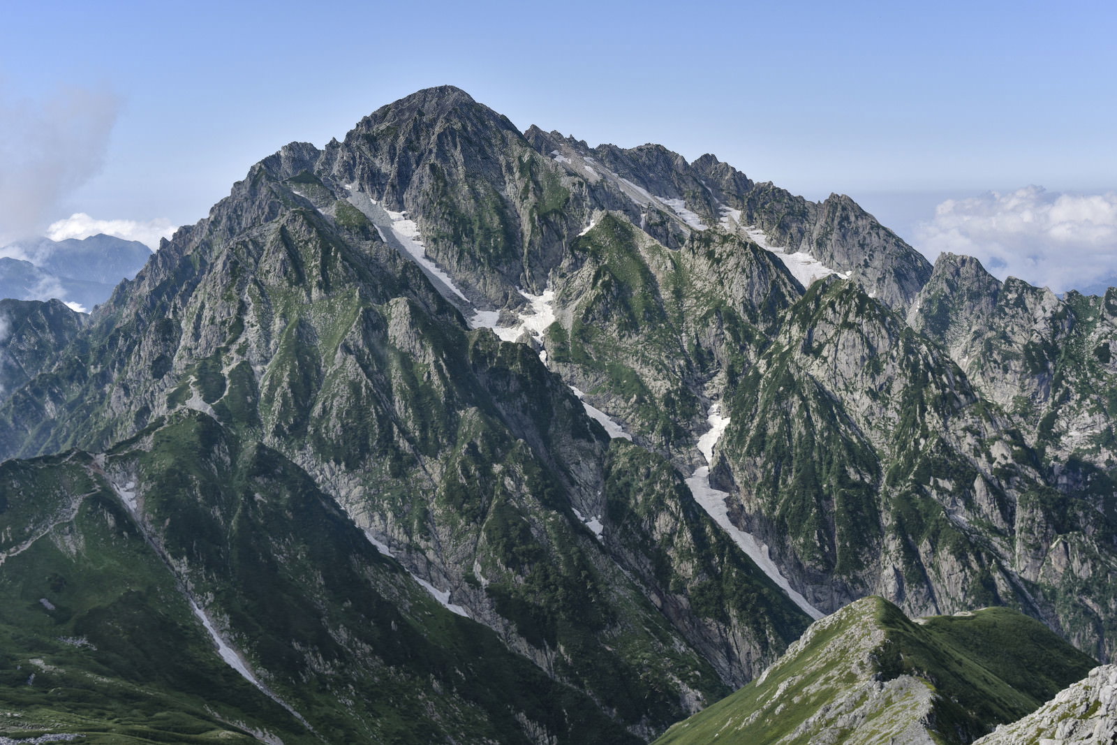 切り立った岩壁と鋭い尾根が特徴的な剱岳の山容