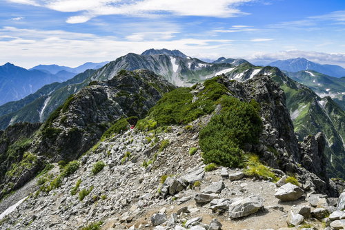 前劒付近から見る別山と立山、日本百名山の稜線の景色