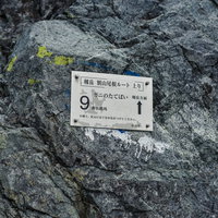 剱岳別山尾根の岩壁に取り付けられた案内板の写真