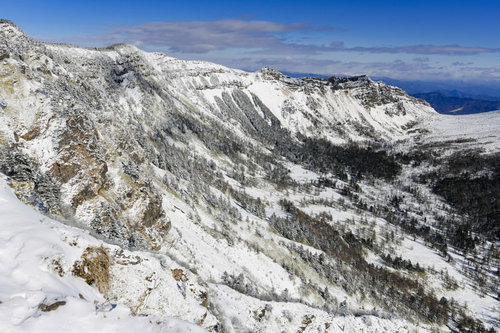 浅間山から蛇骨山方面へ続く雪の稜線