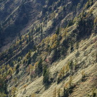 黒斑山草滑り方面から見た浅間山の急斜面と火山地形の写真