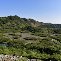 登山道が整備された本白根山火口（日本百名山・草津白根山）の写真