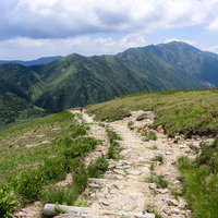 弥陀ヶ原へと向かう登山道から見える別山（白山）の写真