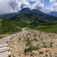 火打山山頂方面から見る妙高山方面の登山道の写真