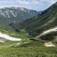 ワリモ岳分岐から見る薬師岳と高天原山荘方面の山々（水晶岳）の写真