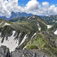 水晶岳からの眺望、晴天の鷲羽岳と槍ヶ岳方面の写真
