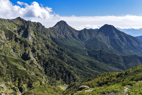 どっしりと構えた赤岳と横岳の眺望、八ヶ岳連峰の山並み
