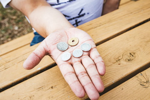 手のひらに乗せた108円の硬貨 - 消費税と軽減税率の説明用