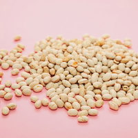 ピンク背景にちらばった節分用の豆の写真