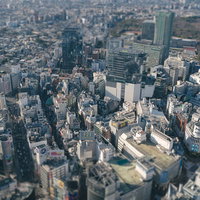 渋谷スカイから見た都市景観（チルトシフト）の写真