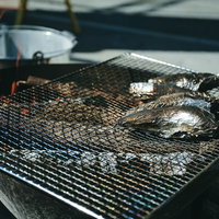 屋外でホイル焼きを楽しむバーベキューの風景の写真