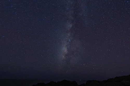天の川が流れる夜空と地平線 星空観測 銀河の輝き