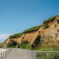 千葉県銚子市の屛風ヶ浦の海食崖と遊歩道の風景の写真