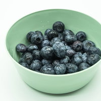 緑色のボウルに盛られた摘みたてブルーベリーの写真