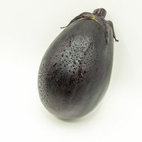 水滴の付いた丸ナスの新鮮な一個の野菜の写真