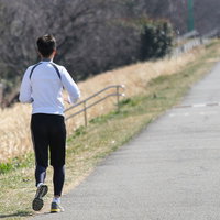 河川敷を走るランナー 春の屋外ジョギング・ランニングの写真