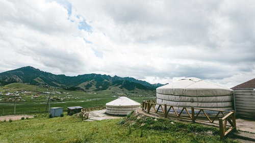 モンゴルの草原地帯に設置された遊牧民の伝統的な住居ゲル