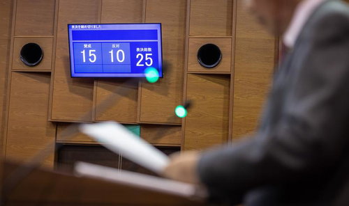 表決結果を受けいれられない津山市議会議員の議場