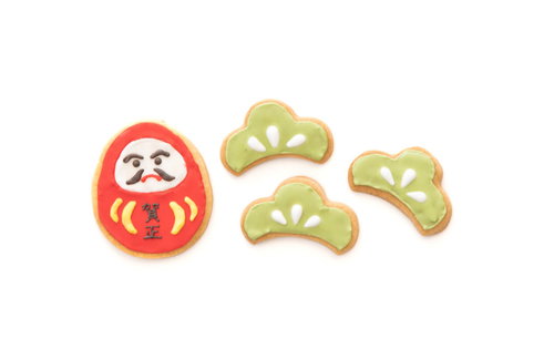 賀正のだるまのアイシングクッキー白と赤の正月和菓子