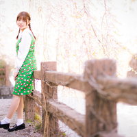 彼女と桜並木での花見散歩の写真