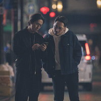 地図アプリで予約した飲食店を探す観光客の男性と相棒の写真