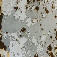 塗装が錆て剥がれ落ちた老朽化した壁面のドアの写真