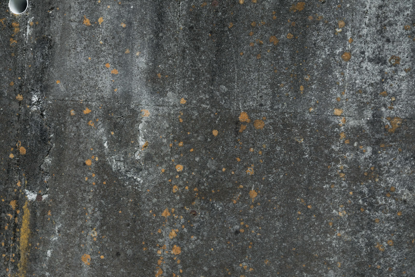 グレーのコンクリート外壁にひび割れや汚れが付着している表面