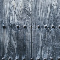 黒い杭が規則的に打ち込まれた木目板のテクスチャーの写真