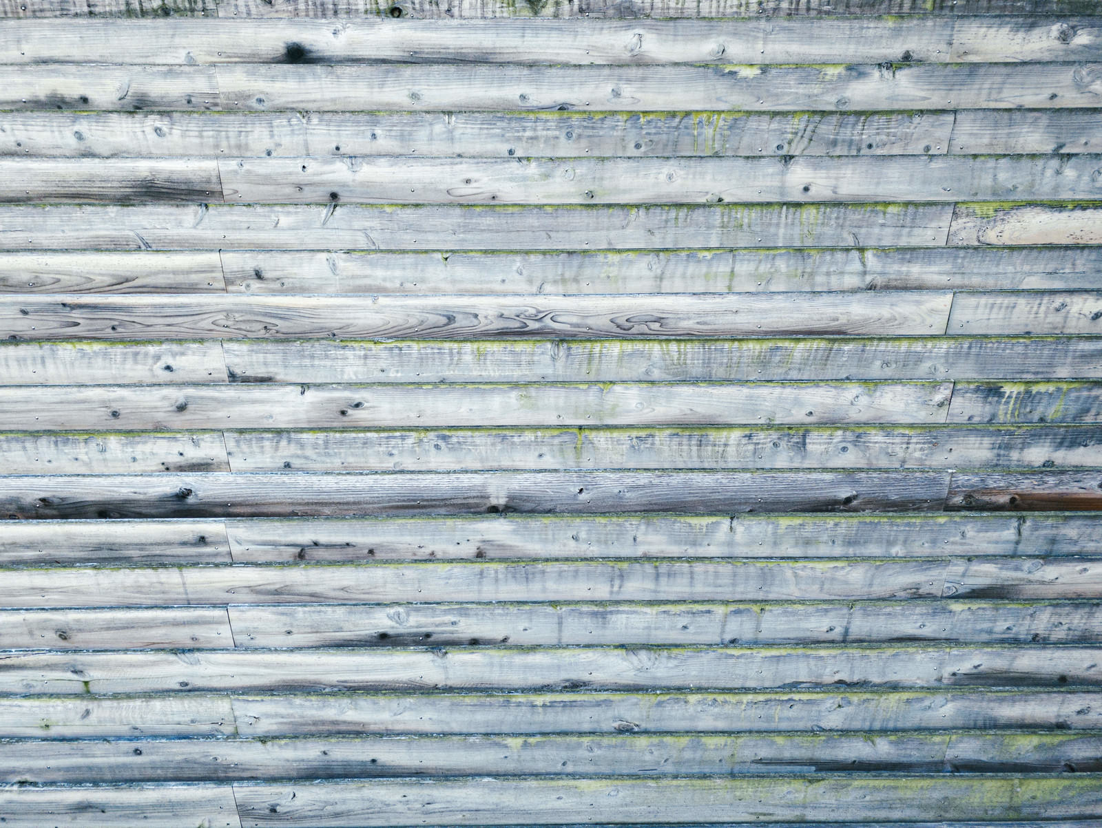 水平に並んだ板壁の継ぎ目から液体が染み出している様子