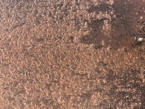 鍛金中の銅板テクスチャー、細かな凹凸が広がる金属表面