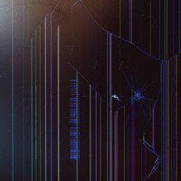 青と黒の縦縞パターンが浮かぶ画面が割れた液晶モニターの写真