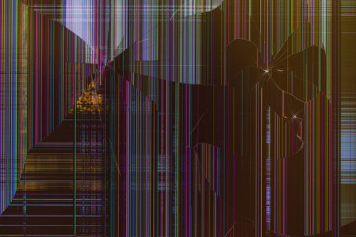 故障して表示がおかしい液晶モニター（縦線ノイズと色彩乱れのテクスチャー）