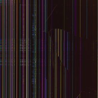 破損した液晶モニターの画面に走る縦ラインノイズの写真