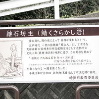 継石坊主－つぎいしぼうず（鯖くさらかし岩）と書かれた時津町の観光案内看板の写真