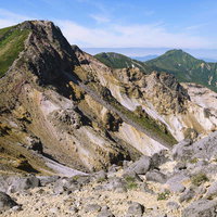 日本百名山の十勝岳連峰、上ホロカメットク山と富良野岳の写真