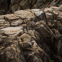 徳之島ムシロ瀬の風化した花崗岩岩場の亀裂と岩肌の写真