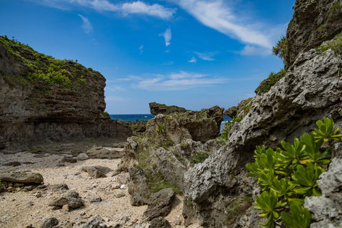 徳之島の犬田布海岸に広がるゴツゴツした岩場