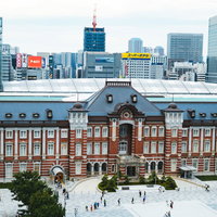 重厚な赤レンガ造りの東京駅丸の内駅舎の歴史的建築の写真