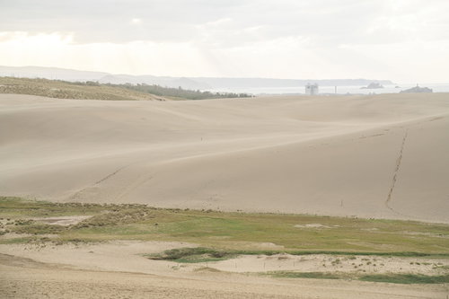 鳥取砂丘から見える日本海の風景 砂礫地の雄大な自然景観