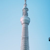 晴天の青空にそびえる東京スカイツリーのランドマークの写真