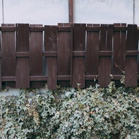 上部が反り返った木製の目隠しフェンスの写真