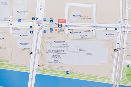 ゆりかもめ市場前駅の案内地図と豊洲市場周辺施設の位置情報