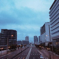 ラビスタ東京ベイ前の484号線を走る夜明けの街道の写真