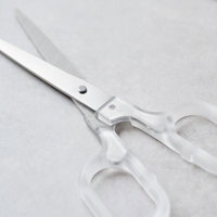 白いプラスチック製の持ち手付き金属ハサミの写真